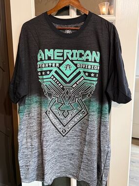 AMERICAN FIGHTER Dugger Black & Teal Ombre Graphic Short Sleeve Tee Size 4X NWT